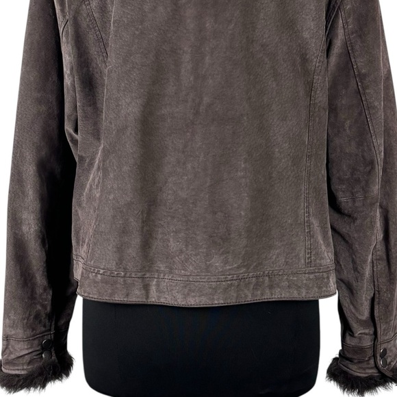 Y2K CROPPED SUEDE LEATHER FAUX FUR TRIM CHOCOLATE BROWN JACKET COLDWATER CREEK - Picture 12 of 15